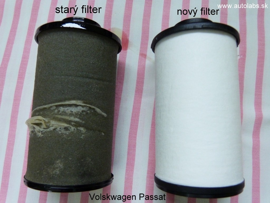 Volskwagen Passat 2012 porovnanie filtrov do automatickej prevodovky starý a nový